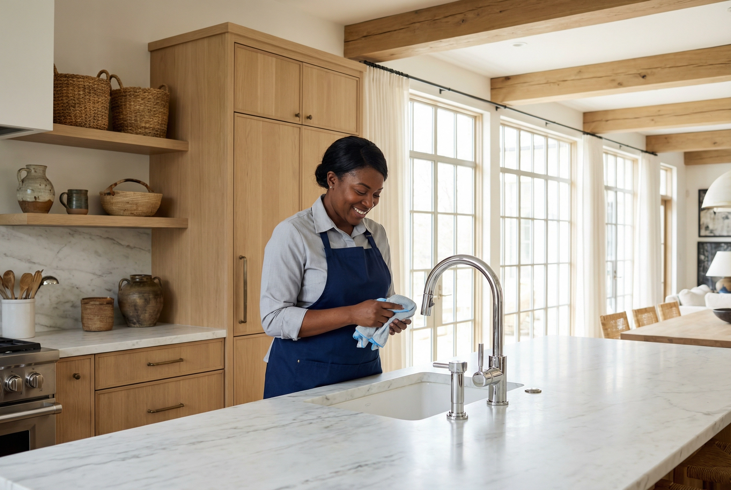 Professional housekeeper cleaning a luxury Atlanta home